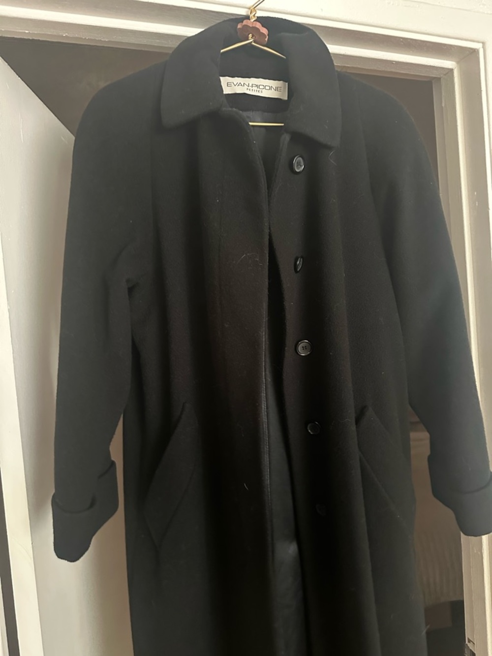 Evan Picone Black Long Button-Front Wool Coat - Picture 4 of 4